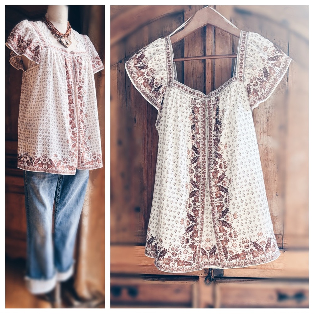 Max Studio Boho Peasant Blouse Floral Print Square Neck L NWT - Picture 6 of 15